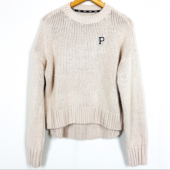PINK Victoria's Secret Sweaters - PINK Victoria’s Secret Letter Sweater Cream Knit